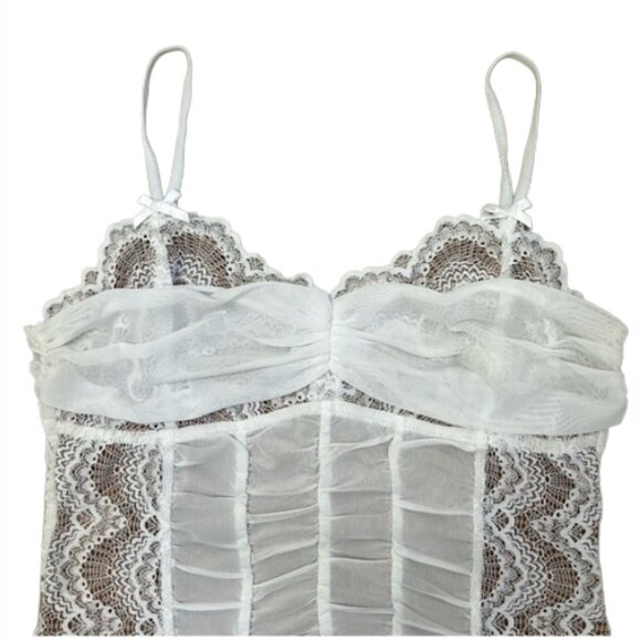 I.AM.GIA White Lace Corset Cami Top Ruched Bow Detail Y2K Fully Lined XL - Picture 5 of 14